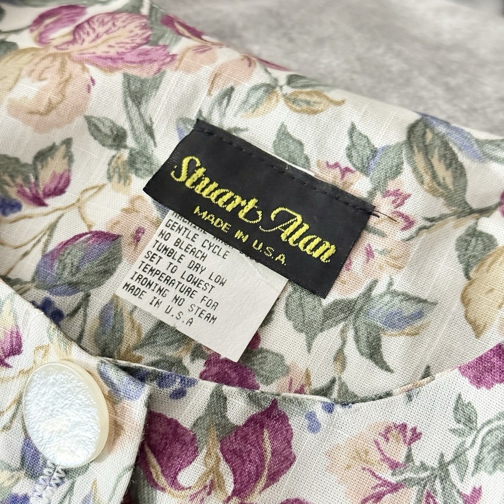Vintage Deadstock Stuart Alan Floral Midi Dress Pleated Belted Made USA Size 16 - Picture 7 of 8